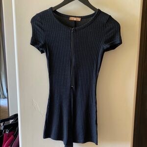 Black Ribbed Short Sleeve Romper